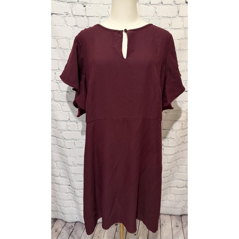 Ann Taylor LOFT flutter sleeve shift dress Burgundy Maroon Size 16